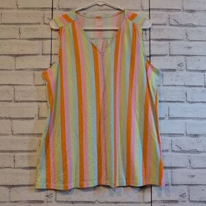 Lands' End Women's Size L 14-16 Sleeveless Tank Top Bright Multi Color Stripe